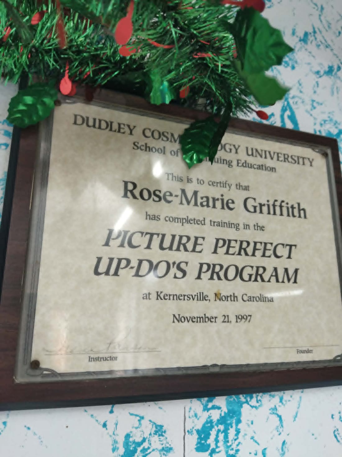 Picture Perfect Up-Do's Program, diplôme de Rose-Marie Griffith-Faune